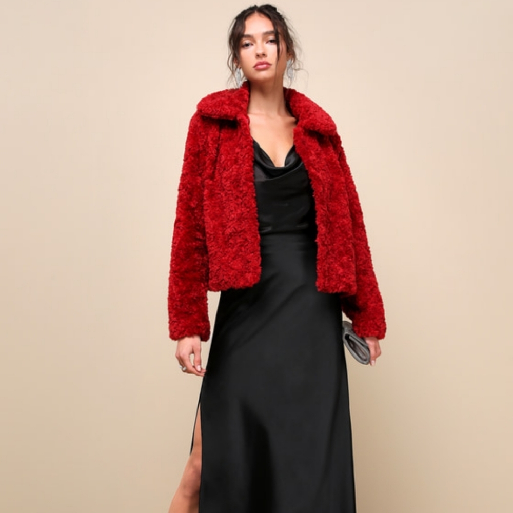 LULUS Red Teddy Jacket